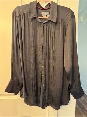 Anthropologie Women's Black Pleated Button-Front Tunic